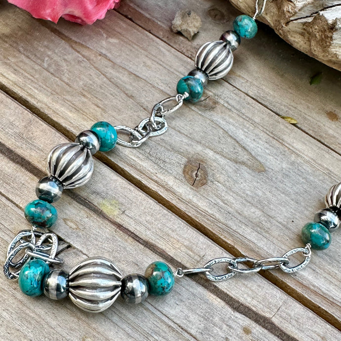 N0758 Turquoise Navajo Pearls Necklace (24”-26”)