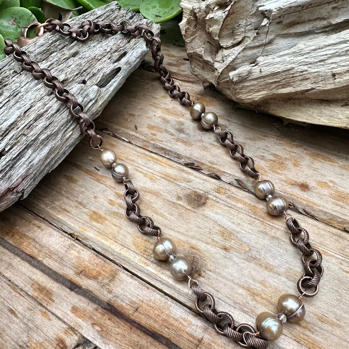 N0713  Copper Pearl Necklace (24”)