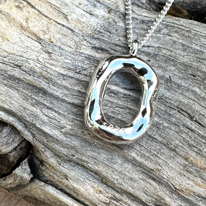 N0619. Petite Hammered Oval Sterling Necklace (1/2”)