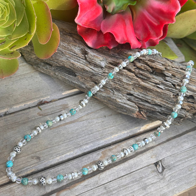 N0777   Turquoise Crystal Sterling Necklace