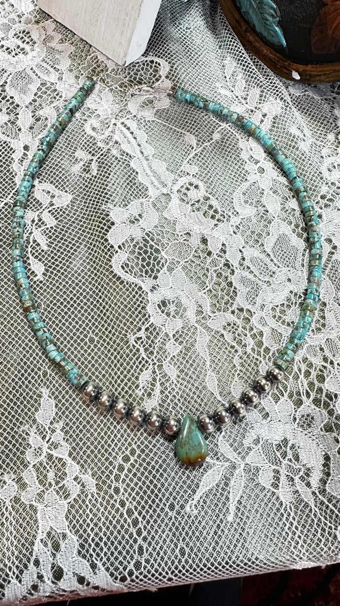 SN0128 . 17”-19” Navajo Pearl Turquoise Necklace