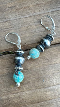 Load image into Gallery viewer, E0585   Turquoise Navajo Pearl Earrings (1.8”)
