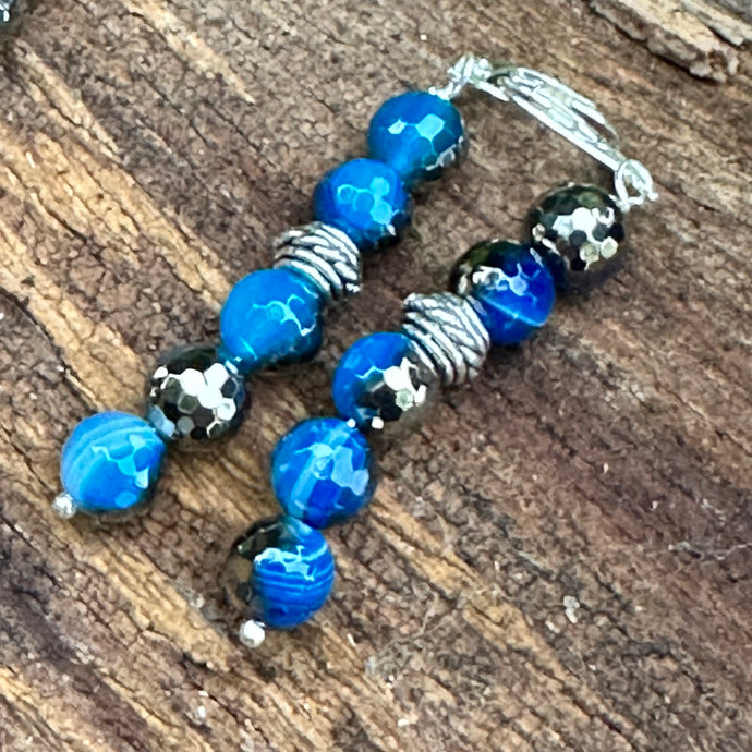 E0621.  2.5” Blue Agate Earrings