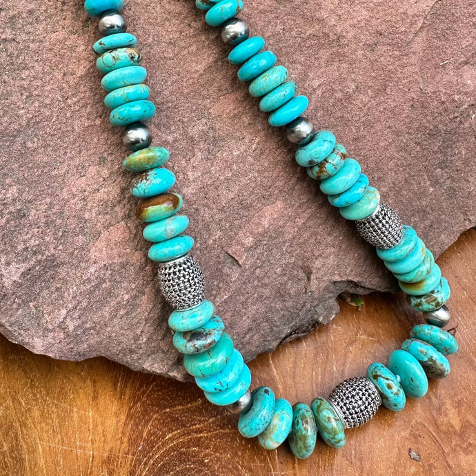 N0614 Turquoise Navajo Pearls Necklace (18”-20”)