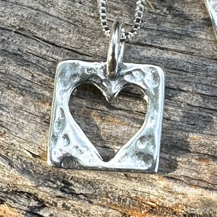 N0619. Petite Hammered Heart Sterling Necklace (1/2”)