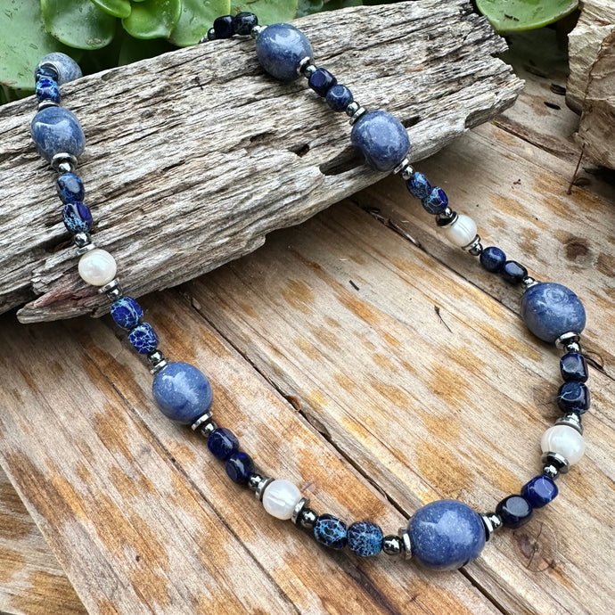 N0711  Dumortierite Blue Necklace (20”-22”)